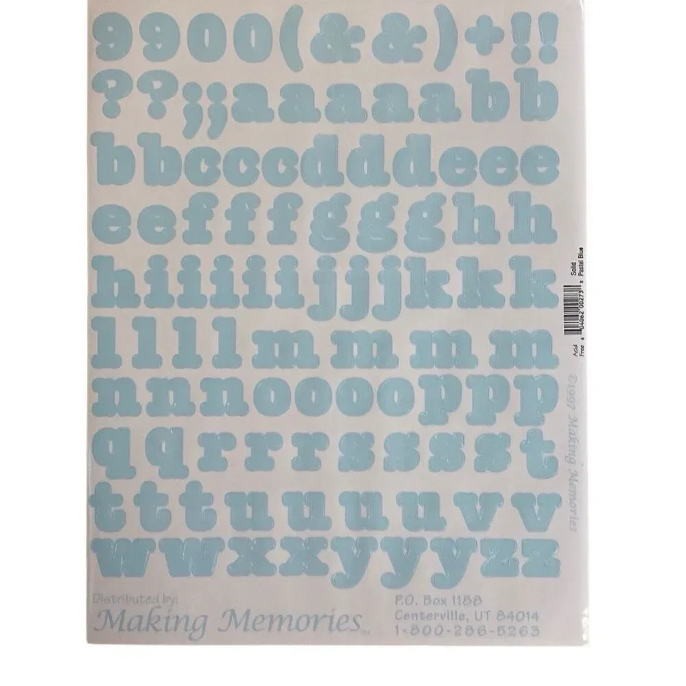 VTG 1997 Making Memories Stickers Letters Numbers Symbols 8 Sheets Pastel Blue
